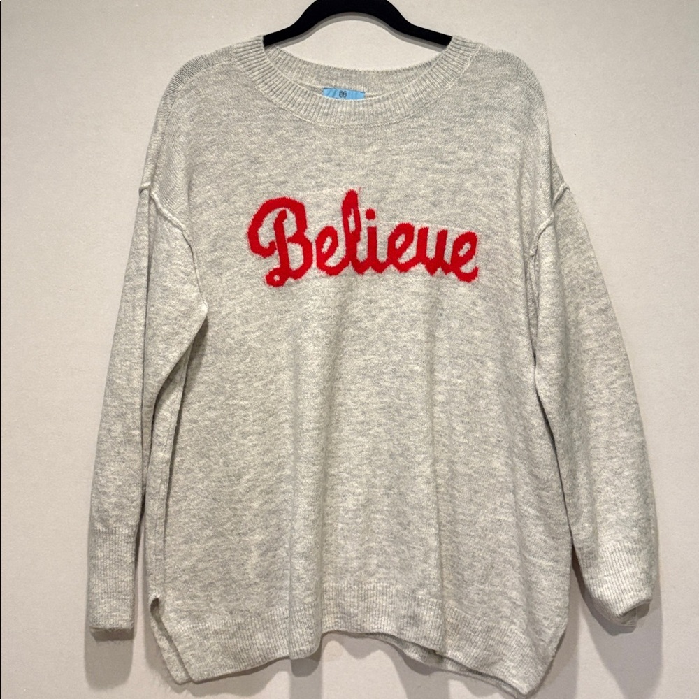NEW!  Cece - Women's Christmas Holiday Sweater. Size XXL.  Grey. Believe. NWT - Picture 2 of 14